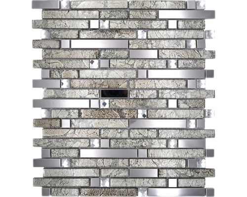 Sklenená mozaika s kovom Crystal XCM GV908 29,8x33,8 cm strieborná Mozaiková dlaždica so sklenenými a kovovými prvkami