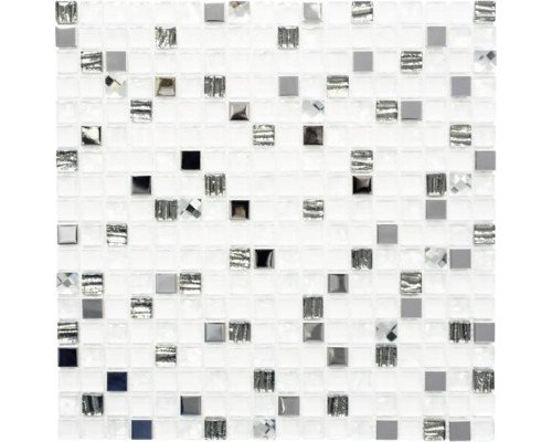 Sklenená mozaika s kovom Crystal štvorcová XCM M770 30,0x30,0 biela