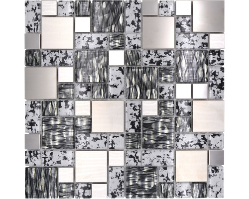 Sklenená mozaika s kovom Crystal XCM MC629 30,0x30,0 cm čiernostrieborná