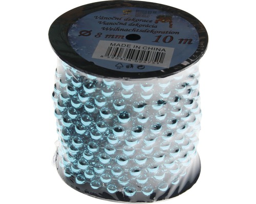 Perlová reťaz na cievke modrá Ø8 mm 10 m Vianočná dekorácia s guľôčkami na kotúči, priemer osem milimetrov, dĺžka desať metrov