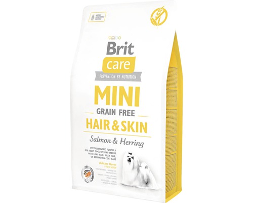 Granule pre psov Brit Care Mini Grain Free Hair & Skin 2 kg Brit Care Mini Grain Free Hair and Skin krmivo pre psov s lososom a sleďom v balení