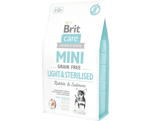Granule pre psov Brit Care Mini Grain Free Light & Sterilised 2 kg Brit Care Mini Grain Free Light and Sterilised krmivo pre psov s králikom a lososom