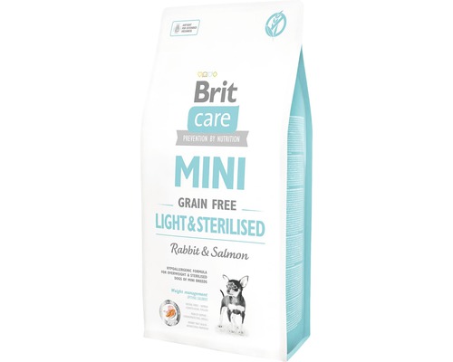 Granule pre psov Brit Care Mini Grain Free Light & Sterilised 7 kg Brit Care Mini Light and Sterilised suché krmivo pre psov s králikom a lososom