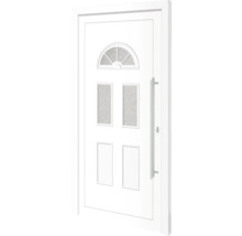 Biele vchodové dvere so sklenenými vložkami a držadlom
