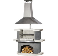 Murovaný gril s pecou na drevo a nerezovým odsávačom pár