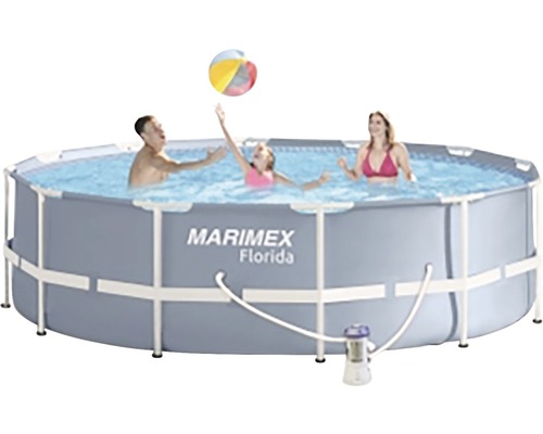 Bazén Marimex Florida s rodinou, bazénový filter a loptou
