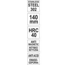 Informácie o nerezovej oceli 302, 140 mm, HRC 40, antimagnetické a kyselinovzdorné