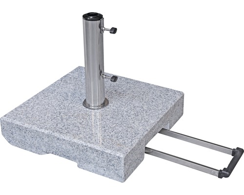 Stojan na slnečník do 350 cm žulový 50 x 50 x 11 cm pojazdný Doppler TROLLEY 70 kg Žulový stojan na slnečníky s rukoväťou a rúrkou z nehrdzavejúcej ocele