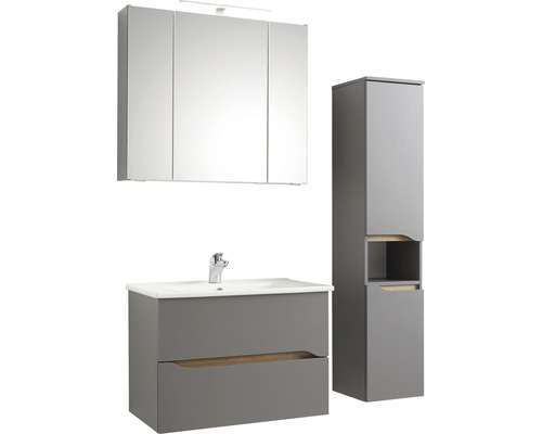 Kúpeľňový set s umývadlovou skrinkou, zrkadlovou skrinkou a vysokou skrinkou