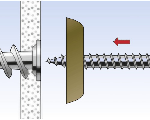 Ilustrácia skrutky, ktorá upevňuje predmet k stene