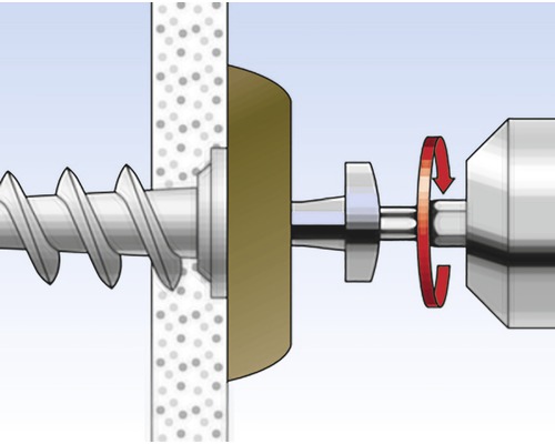 Ilustrácia skrutky zaskrutkovanej do steny pomocou nástroja
