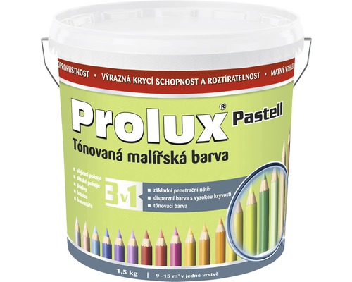 Farba na stenu Prolux Pastell 0597 svetlozelená 1,5 kg Vedro tónovanej maliarskej farby do interiérov