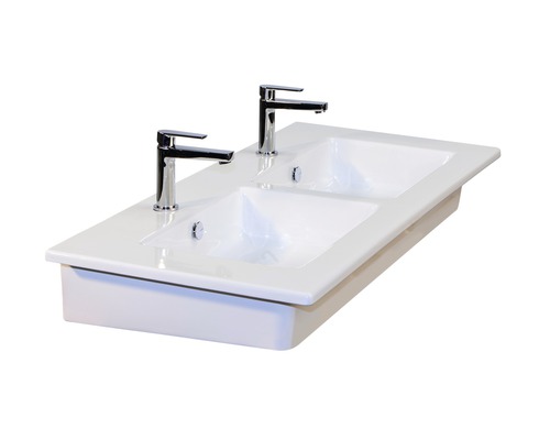 Dvojité umývadlo s dvoma umývadlami a batériami