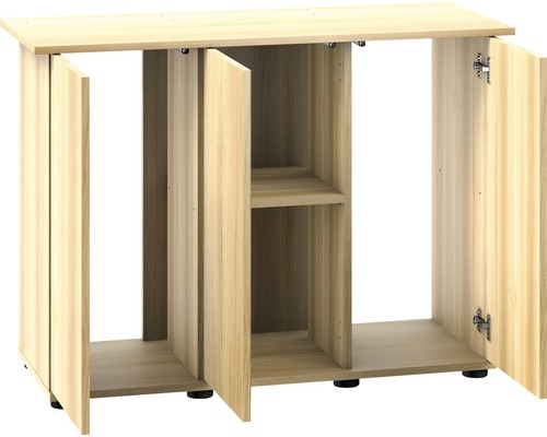 Skrinka pod akvárium s otvorenými dvierkami a policami