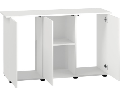 Biela skrinka na akvárium s otvorenými dvierkami