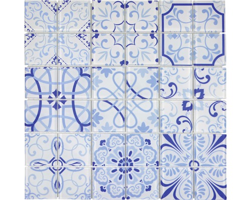 Sklenená mozaika CM Malta Crystal biela/modrá 30x30 cm