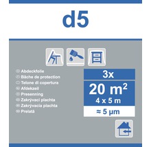 Zakrývacia fólia d5, 20 metrov štvorcových, 4 x 5 metrov, hrúbka 5 mikrometrov, trojbalenie