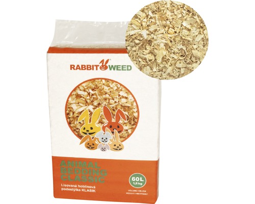 Podstielka pre hlodavce Rabbit Weed hoblinová lisovaná 60 l Balenie hoblínovej podstielky pre zvieratá s objemom 60 litrov