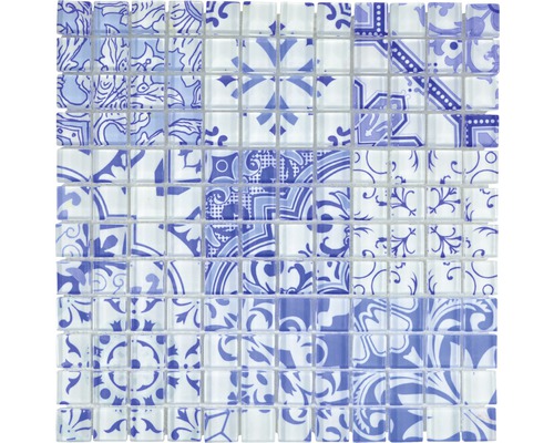 Sklenená mozaika XCM8OP33 Crystal Design modrá/biela 30x30 cm-0