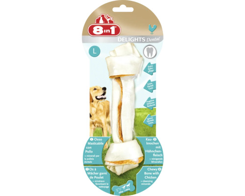 Maškrta pre psov 8in1 Delights Dental žuvacia kosť L 1 ks 8in1 Delights Dental žuvacia kosť veľkosti L pre psov