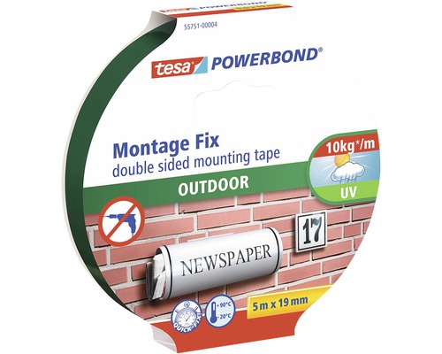 Obojstranná lepiaca penová páska tesa 19 mm x 5 m, exteriér Tesa Powerbond Montage Fix obojstranná montážna páska pre vonkajšie použitie, 5 metrov krát 19 milimetrov