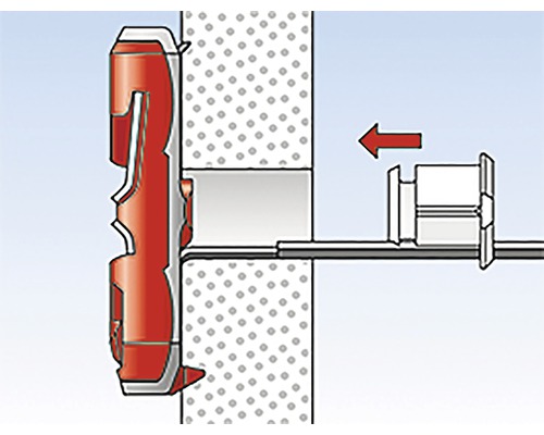 Znázornenie upevnenia izolačnej dosky pomocou izolačnej hmoždinky.