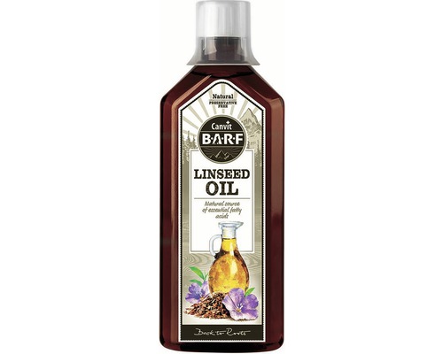 Doplnok stravy pre psov a mačky Canvit Barf Linseed Oil 0,5 l Canvit Barf ľanový olej vo fľaši