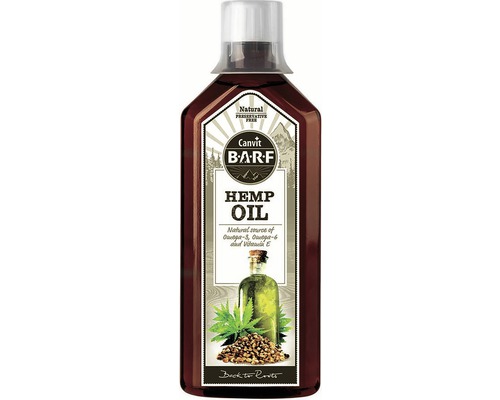 Doplnok stravy pre psov a mačky Canvit Barf Hemp Oil 0,5 l Canvit Barf konopný olej vo fľaši
