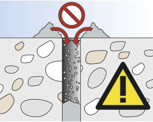 Symbolický obrázok na prevenciu vrtnej múčky vo vrte, spolu s výstražným symbolom