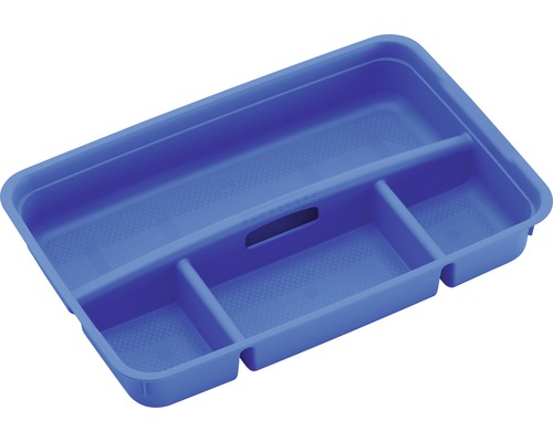 Prázdny modrý box na náradie s priehradkami na skladovanie