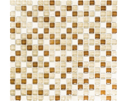 Sklenená mozaika s prírodným kameňom XCM M820 30,5x32,5 cm béžová/hnedá Mozaiková dlaždica so sklenenými a mramorovými prvkami