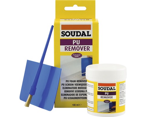 Odstraňovač vytvrdenej PU peny 100 ml Súprava Soudal PU odstraňovača s čističom, štetcom a špachtľou