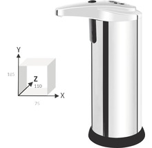 Automatický dávkovač mydla z nehrdzavejúcej ocele s rozmermi 185 x 75 x 110 milimetrov.