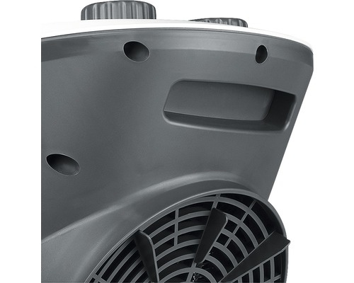 Detailný pohľad na ohrievač s držadlom a ventilátorom