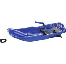 Modré plastové sane s riadiacimi rukoväťami a ťažným lanom