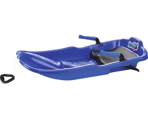 Detské boby SUPER JET modré Modré plastové sane s riadiacimi rukoväťami a ťažným lanom