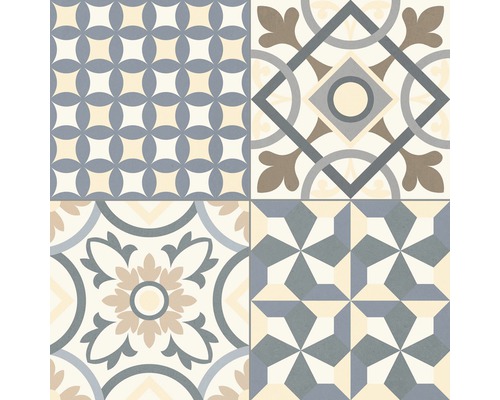 Vzor dlaždíc s geometrickými a kvetinovými prvkami