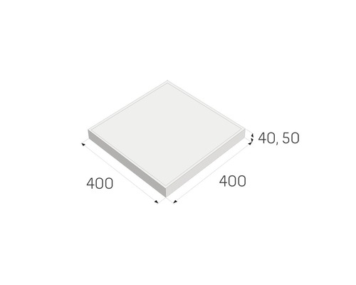 Štvorcová doska s rozmermi 400 x 400 mm a hrúbkou 40 až 50 mm.