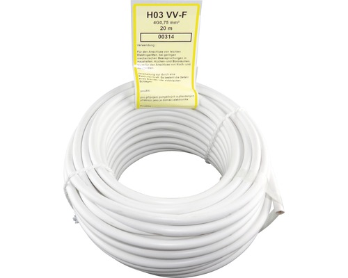 Biely kábel H03 VV-F so 4 žilami a prierezom 0,75 mm², dĺžka 20 metrov