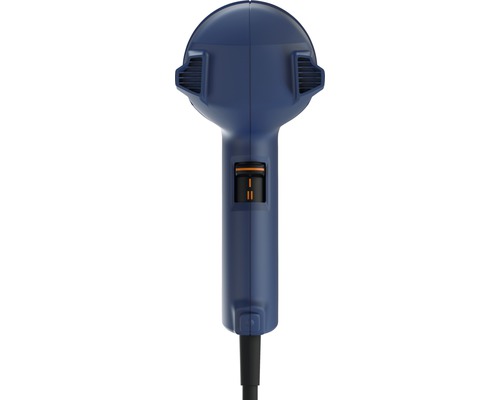 Detailný pohľad na modrú teplovzdušnú pištoľ s vypínačom