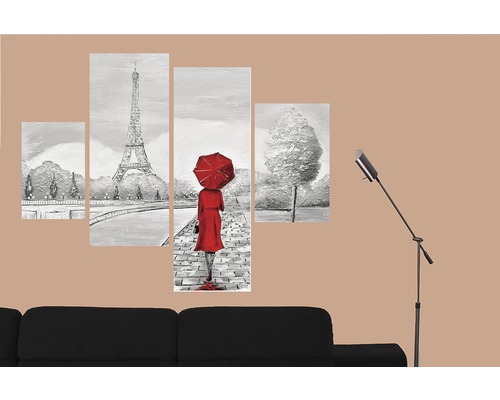 Viacdielny nástenný obraz s Eiffelovou vežou a ženou s dáždnikom