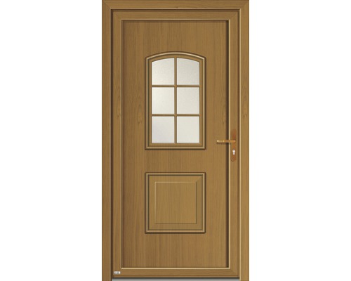 Vchodové dvere plastové BAZ 1360 100 P, dub zlatý/biela