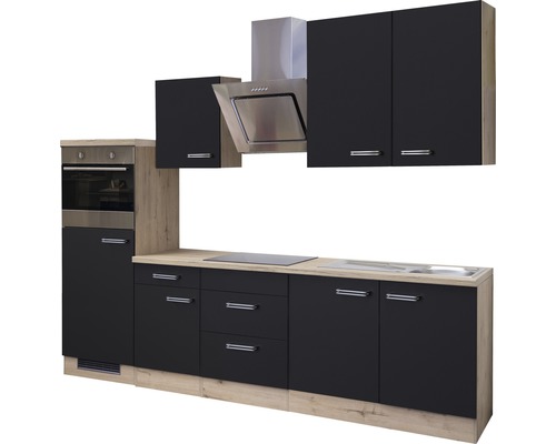 Kuchynská linka so závesnými skrinkami, drezom, digestorom a rúrou