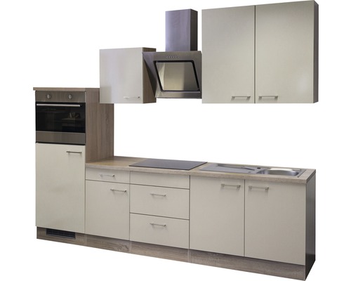 Kuchynská linka s drezom, varnou doskou, digestorom a vstavanou rúrou