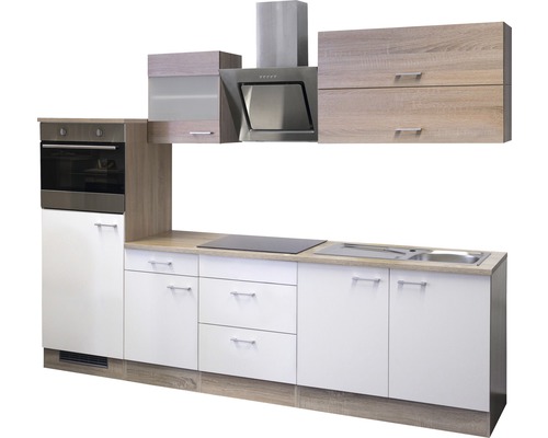 Kuchynská linka s drezom, varnou doskou, rúrou, digestorom a hornými skrinkami