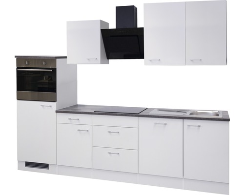 Kuchynská linka so skrinkami, drezom, sporákom, rúrou a digestorom