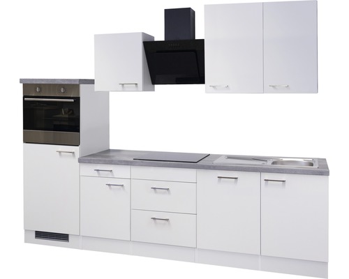 Kuchynská linka s rúrou, varnou doskou, digestorom, drezom a skrinkami