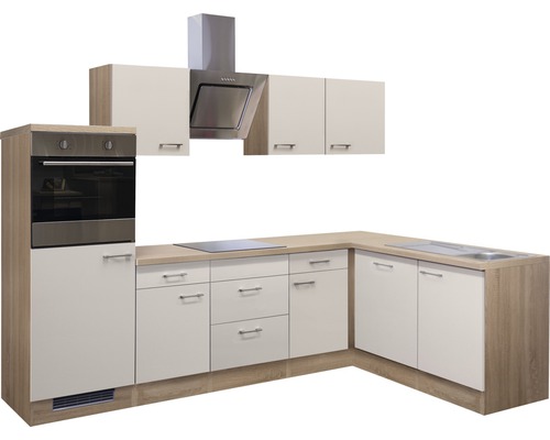 Kompletná kuchyňa so skrinkami, digestorom, drezom a elektrickým sporákom
