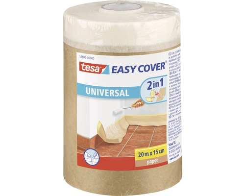 Krepová maskovacia páska s papierom tesa 150 mm x 20 m Tesa Easy Cover Universal 2 v 1 krycí papier, 20 metrov krát 15 centimetrov