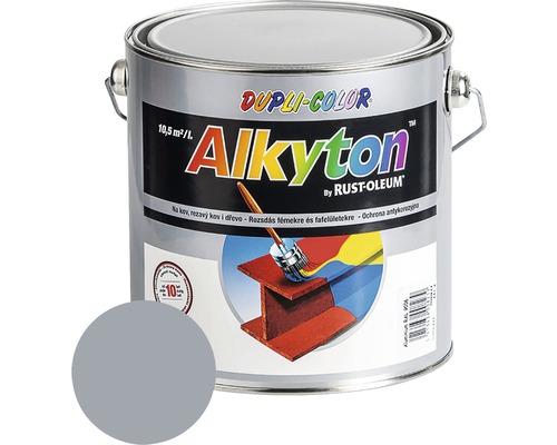 Farba na kov hrdzu i drevo DUPLI-COLOR Alkyton satén biely hliník RAL 9006 2,5 l Dupli-Color Alkyton antikorózna farba v plechovke